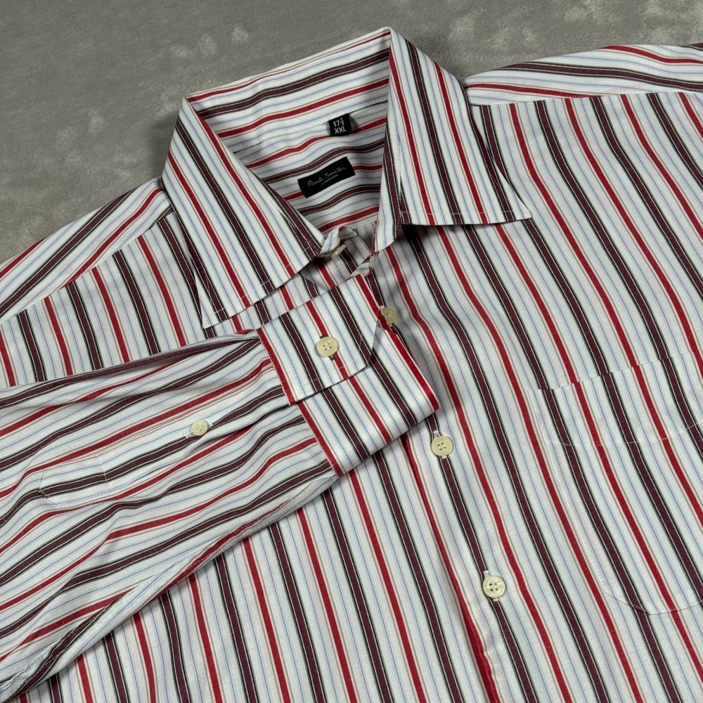 Paul Smith Button Up Shirt Mens XXL White Red Striped Long Sleeve Cotton